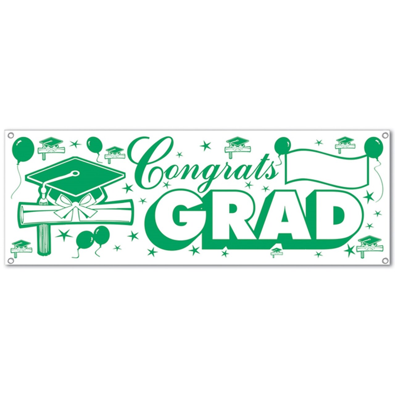 Beistle Club Pack of 12 Green and White Congrats Grad Sign Hanging Banners 60"